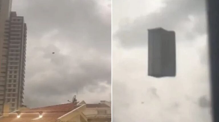 Sofá ‘voa’ entre prédios durante forte tempestade na Turquia; veja o vídeo